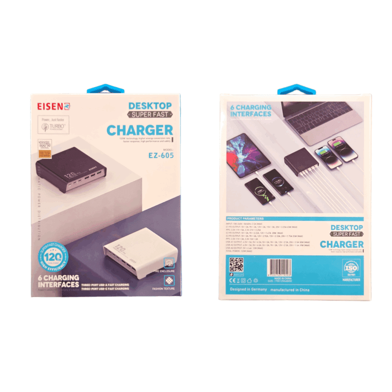 Eisenz 120W Super Fast Desktop Charger Adapter With 3 USB + With 3 USB Type-C PD - EZ-605