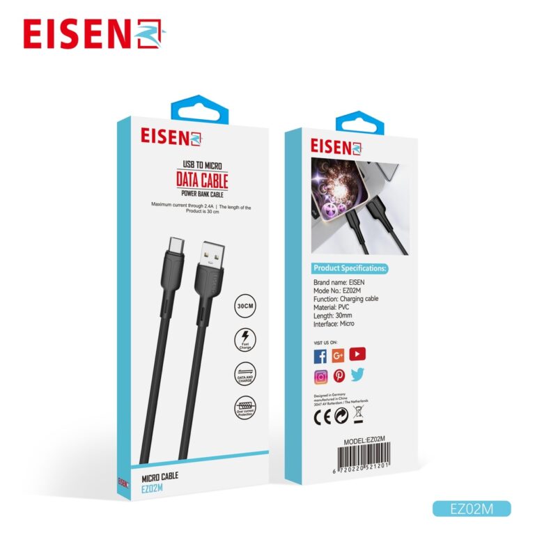 Eisenz 30CM USB To Micro Cable Black - EZ02M