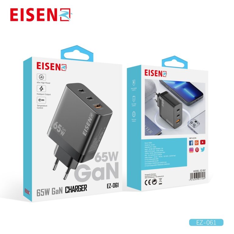 Eisenz 65W Fast Adapter with With 2 USB Typ-C PD + USB - EZ-061