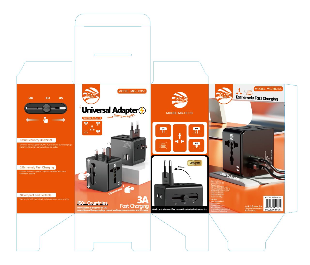MG universal adapter 3A fast charging Mg HC155 MG universal adapter 3A fast charging Mg HC155