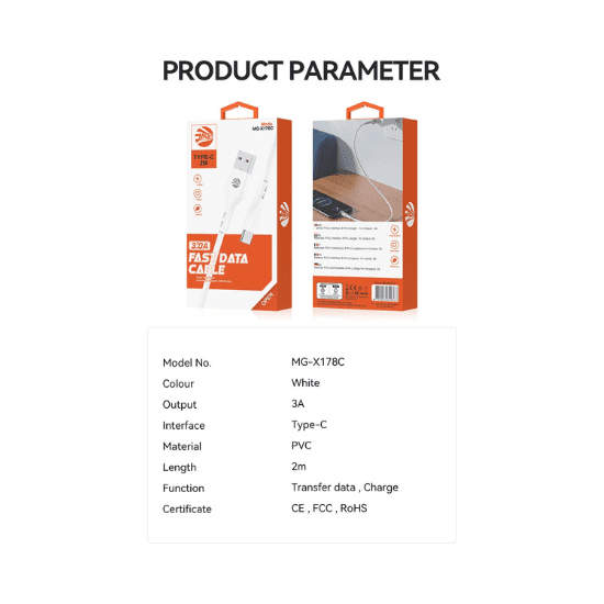 MG – 20W USB To Type-C – Fast Charger – Cable – 2m MG X178C