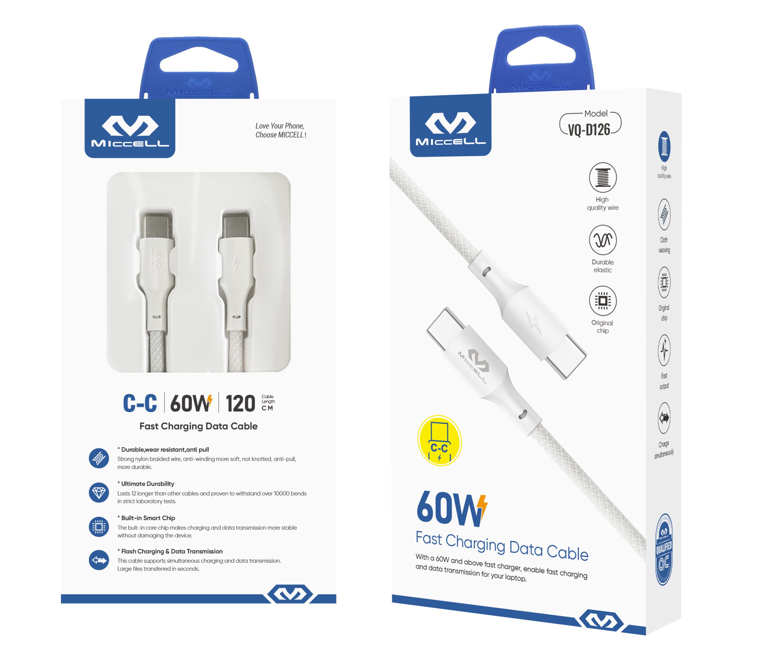 Miccell Type To Type C 60W Fast Charging 1.2m VQ-D126 Miccell Type To Type C 60W Fast Charging 1.2m VQ-D126