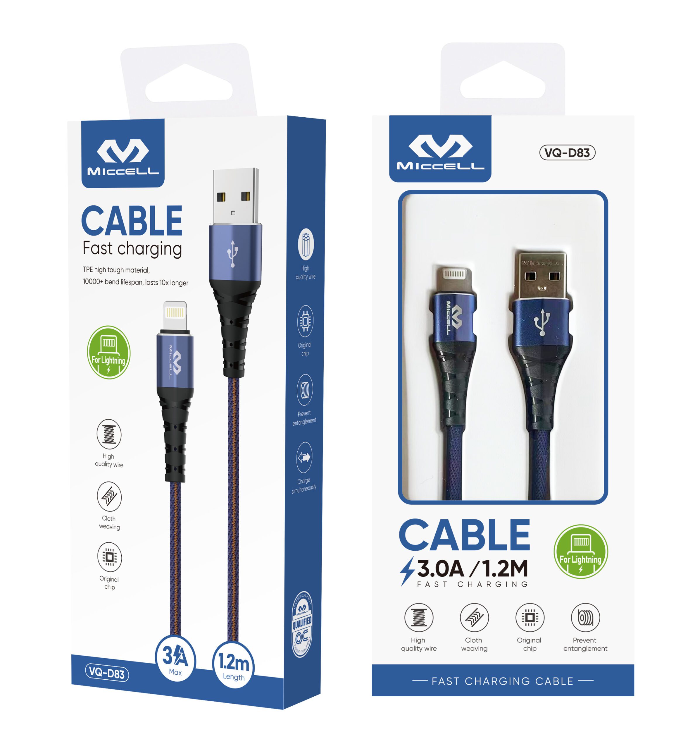 Miccell Usb To Lighting 3.0A/1.2M Fast Charging VQ-D83 Miccell Usb To Lighting 3.0A/1.2M Fast Charging VQ-D83