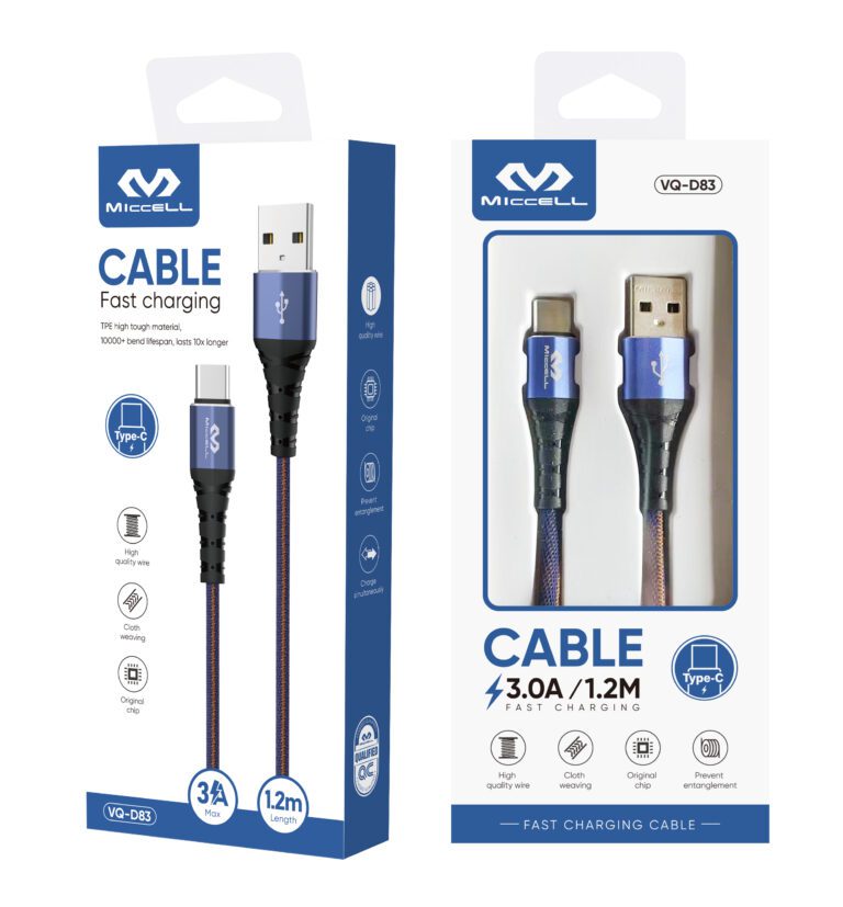 Miccell Usb To Type C 3.0A/1.2M Fast Charging VQ-D83
