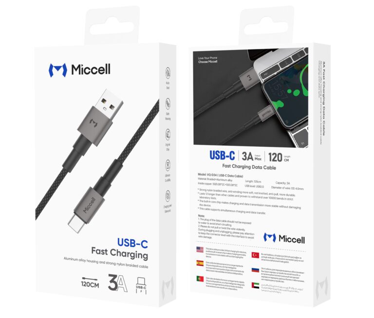Miccell Usb To Type C 3A Fast Charge 1.2m VQ-D34