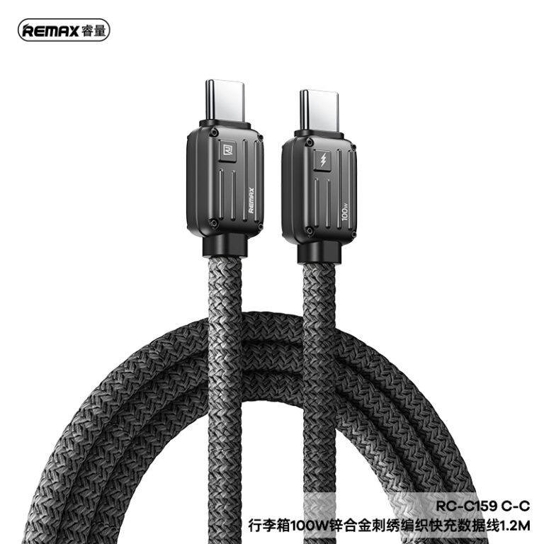 REMAX Bagcase Series 100W Zinc Alloy Braided Fast Charging Data Cable RC-C159 C-C 1.2M Black