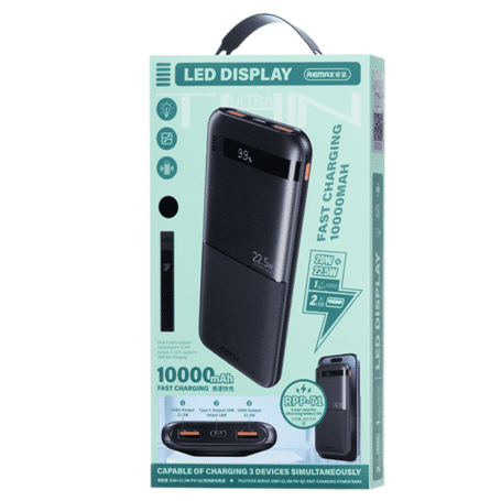 REMAX Piloteer Series 20W+22.5W Fast Charging Power Bank 10000mAh RPP-71 Black