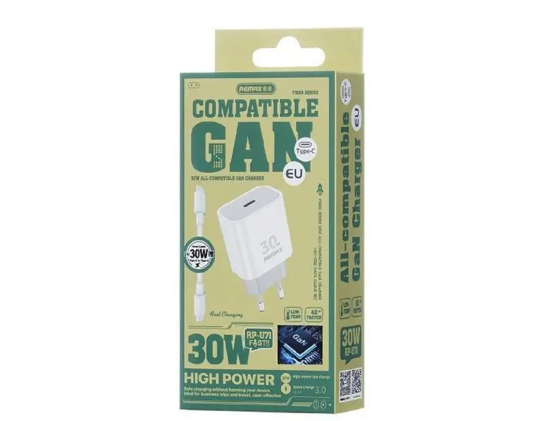 Remax Figen Series 30W All-compatible GaN Charger+ RC-CO21 Data Cable Set RP-U71