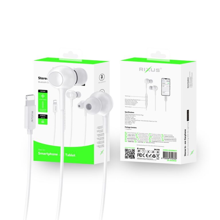 Rixus Lightning Wired Earbud Type Headphone With Microphone RXHD56LW - White