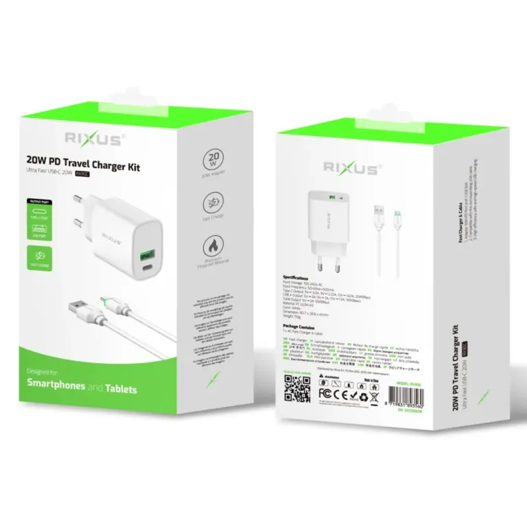 Rixus RX90C Quick Charge PD To Type C And USB Slot 20W
