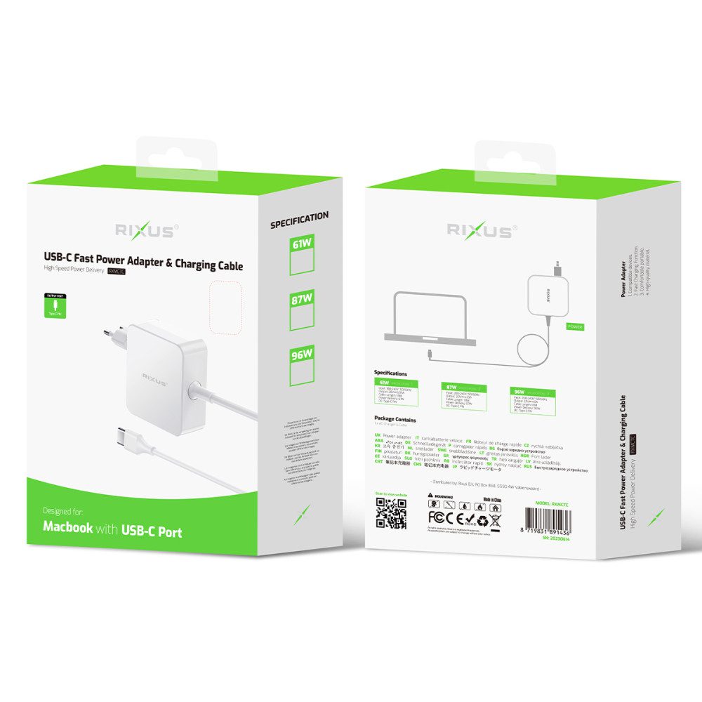 Rixus RXMC87W Power Adapter 87W USB-C White Rixus RXMC87W Power Adapter 87W USB-C White