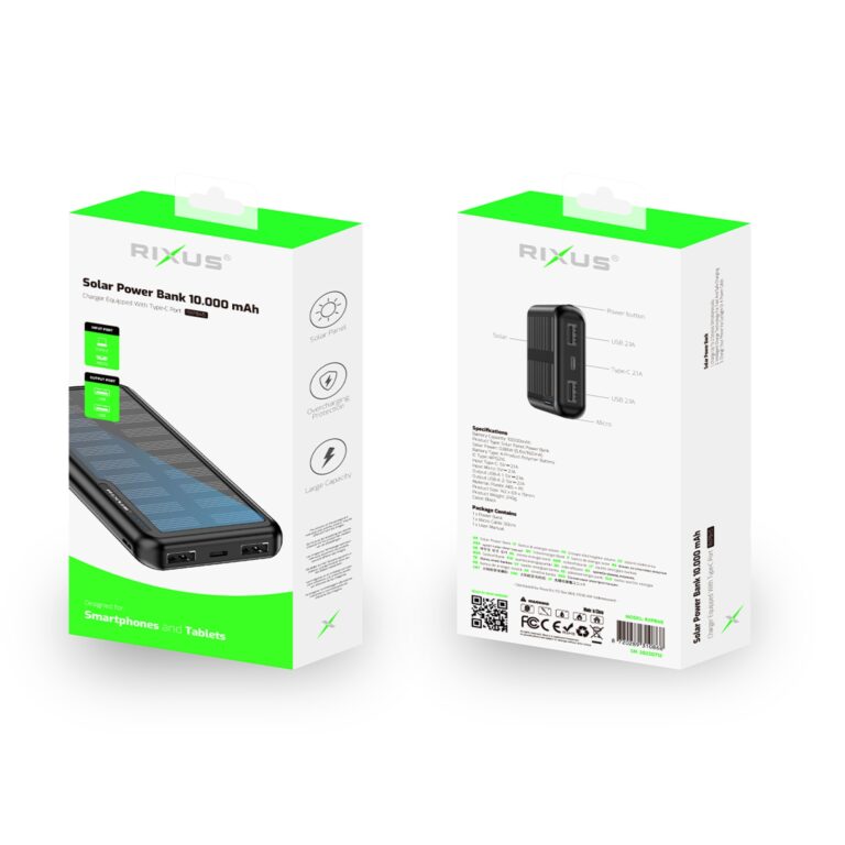 Rixus RXPB45 Solar Powerbank 10.000 mAh Black