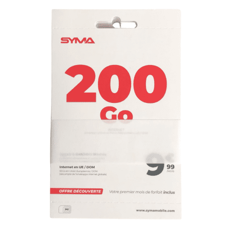 Syma Mobile Plan SIM Card Unlimited Calls and Texts + 200 GB of 5G Internet SFR Network No Commitment